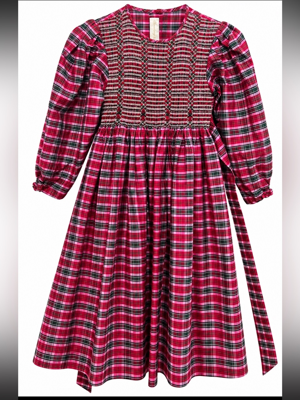 Vintage Strasburg Girls 8Y 100% Silk Plaid Smocked Christmas Dress
